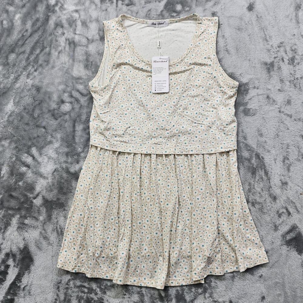 NEW Bearsland Top‎ Womens S Beige Blue Floral Sleeveless Maternity Nursing Tank